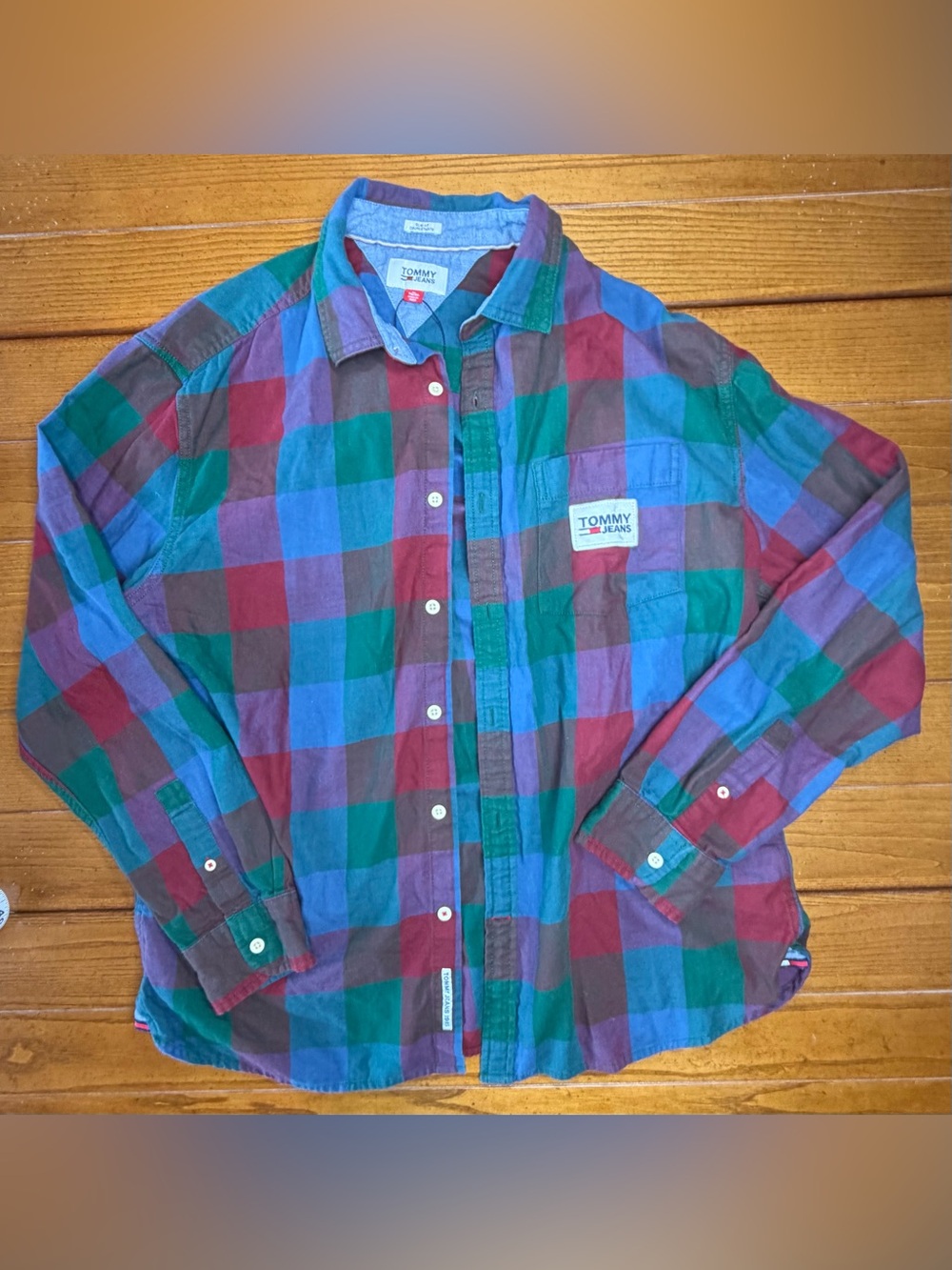 Tommy Jeans Multicolor Plaid Button-Down Shirt – Size XL (Slim Fit) 🍂